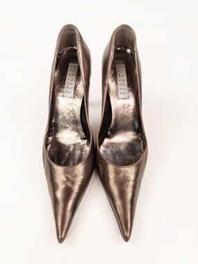 Barneys New York Audrey Dark Bronze Metallic Pointed Toe Pumps Made in Italy